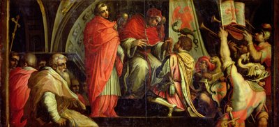 Clemente IV (1265-68) consegna armi ai capi del partito guelfo dal soffitto del Salone dei Cinquecento, 1565 da Giorgio Vasari
